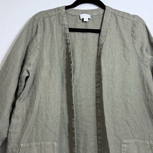 J. Jill Pure Jill Olive Green Linen Open Front Cardigan Coatigan Ruffle Size M - Picture 4 of 11